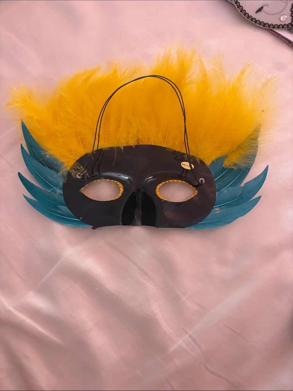 Colorful Feather Masquerade Mask - Yellow, Pink, Teal, Black